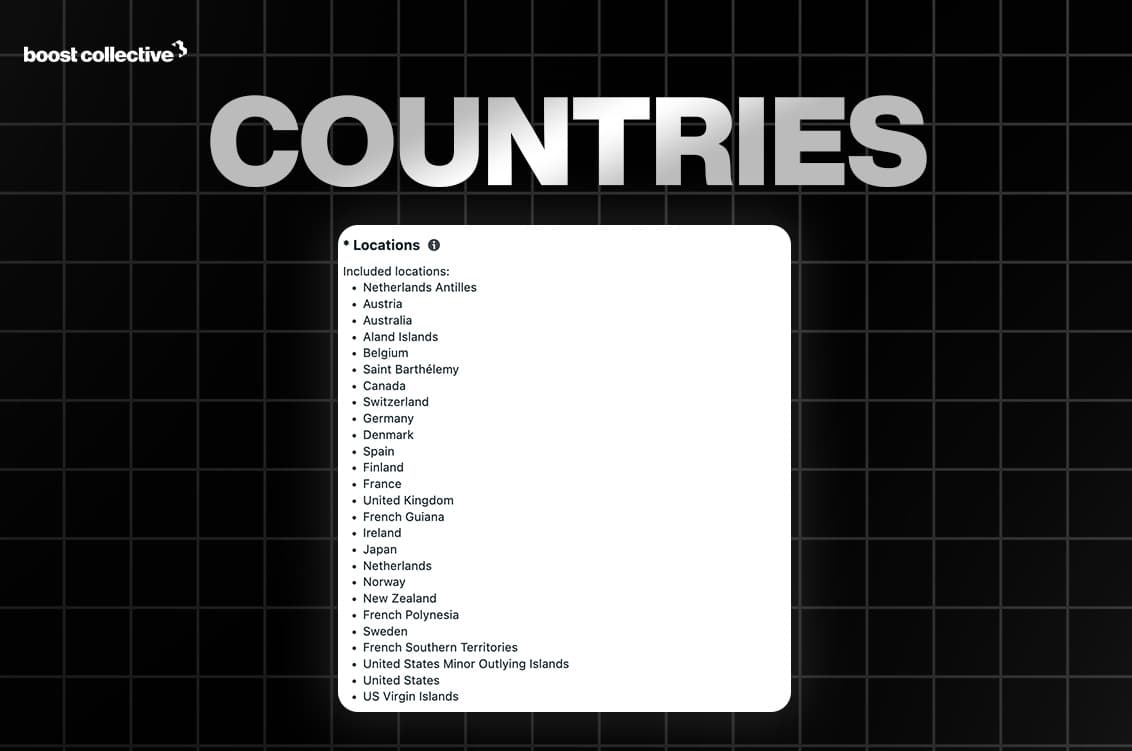 Geographic targeting map showing Tier 1 countries where AUGY's promotional campaign was focused